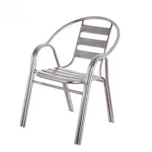 En plein air Fauteuil Double Tube En Aluminium 7 Lamelles Empilable Jardin Brillant Bistro Chaise De Bar En Métal