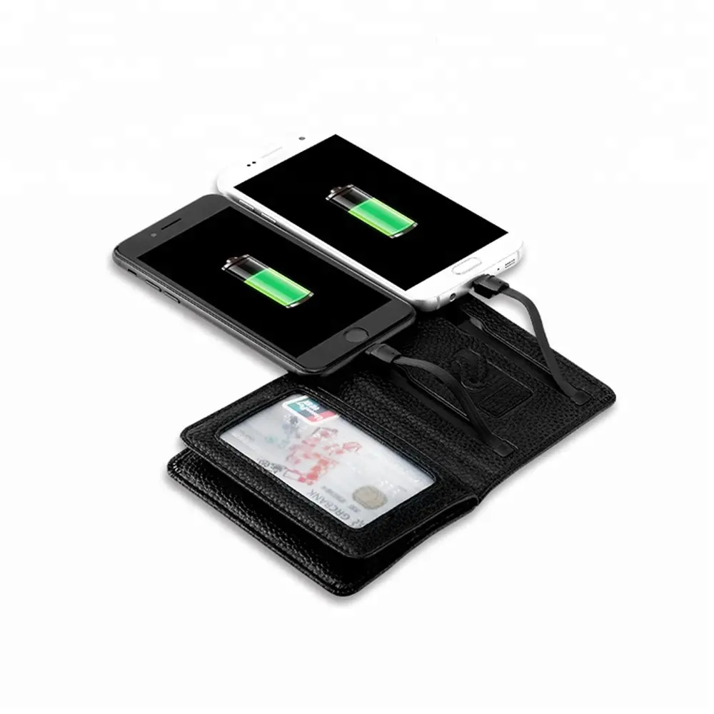 Carregador portátil 4000mah ultra fino, carteira tamanho portátil usb carregador de bateria externo com 2 cabos