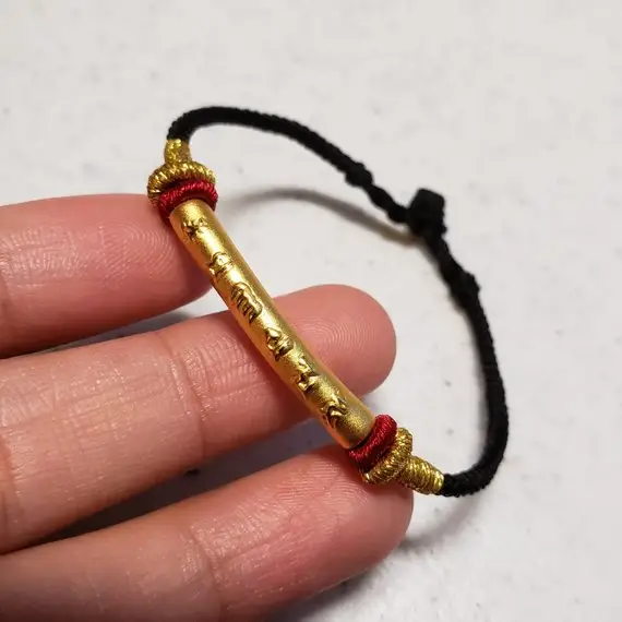 Unisex 24k Gold Prayer Wheel Bracelet, Buddhism Red String Energy stainless steel bracelet