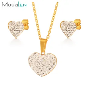 Modalen Lacie Heart Earring Custom Necklace Valentine Hand Bridal Diamond Set 18k Gold Jewelry