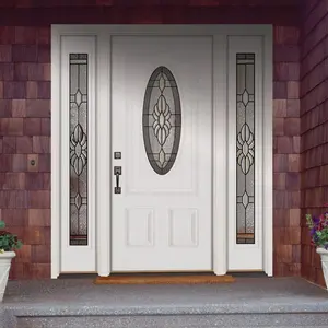 Exterior Contemporary Residential Solid Front Fiberglass Entry Door With Sidelights