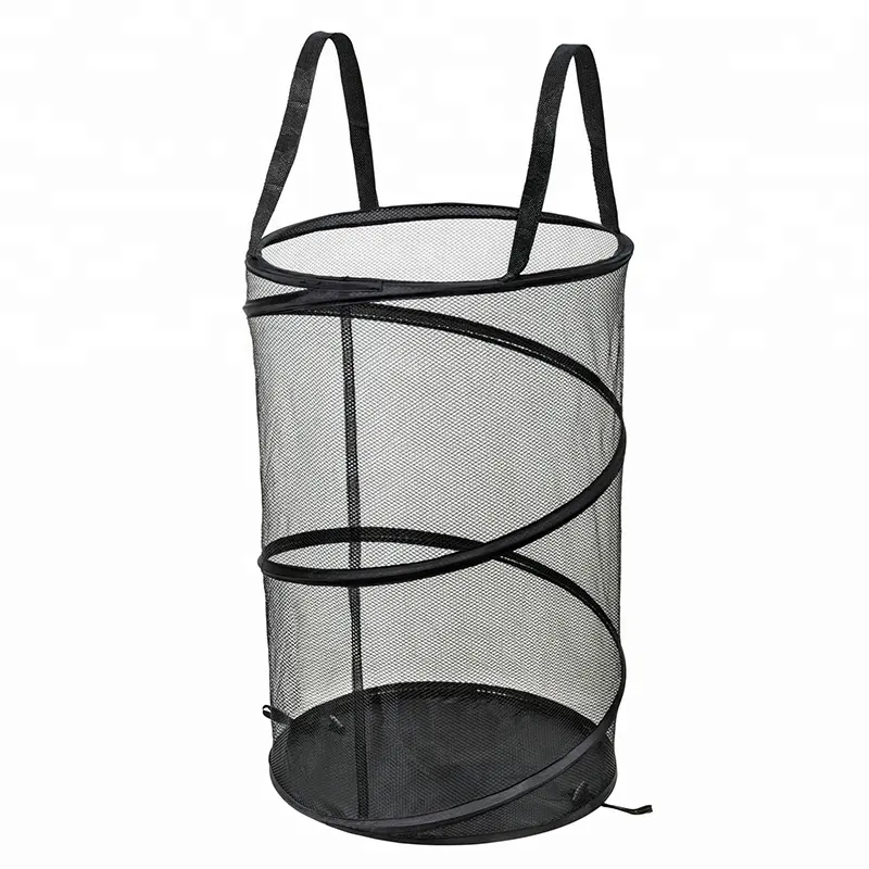 New arrival Mesh Laundry collapsible plastic laundry basket with Handles commercial round pop up Hamper