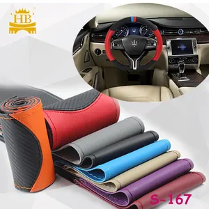 Housse de <span class=keywords><strong>volant</strong></span> de voiture universelle de luxe en cuir synthétique de haute qualité, faite à la main, à 3 branches, pour couture DIY - Product Image 3