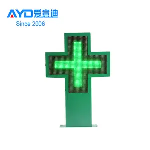 Pure Green LED Moving Sign for Farmacy Shop LED Pharmacy Cross Sign Outdoor LED Display Screen for Church Hospital