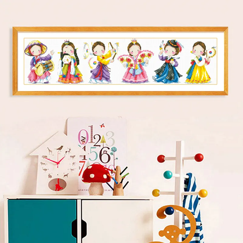 Sticken DIY DMC Cross stich Sets For Embroidery kits frau in Korean kleid fabrik direkt verkauf cartoon