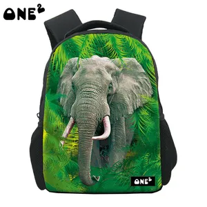 ONE2 Ontwerp olifant groene bos schooltas rugzak voor jongens kinderen kids studenten