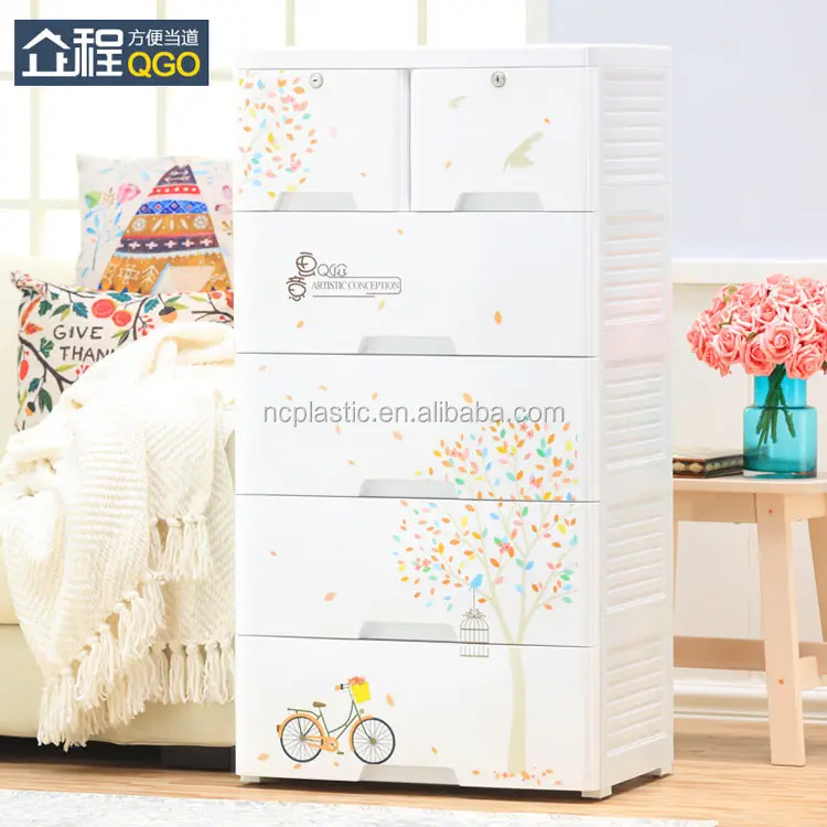 five tier bedroom kids clothes plastic drawers two locks