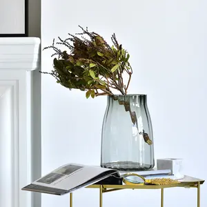 Bixuan Vase en verre côtelé gris soufflé à la main Art déco Arrangement floral bougeoir décoration de table centres de table Vases d'accent - Product Image 1