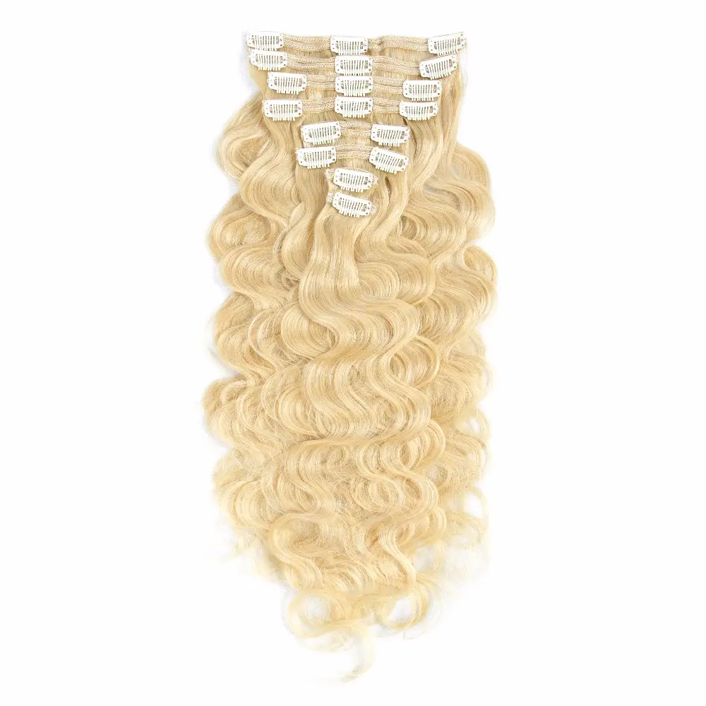 8a peruvian best price clip in on hair extension, real remy clip in human hair piece blonde curly weave