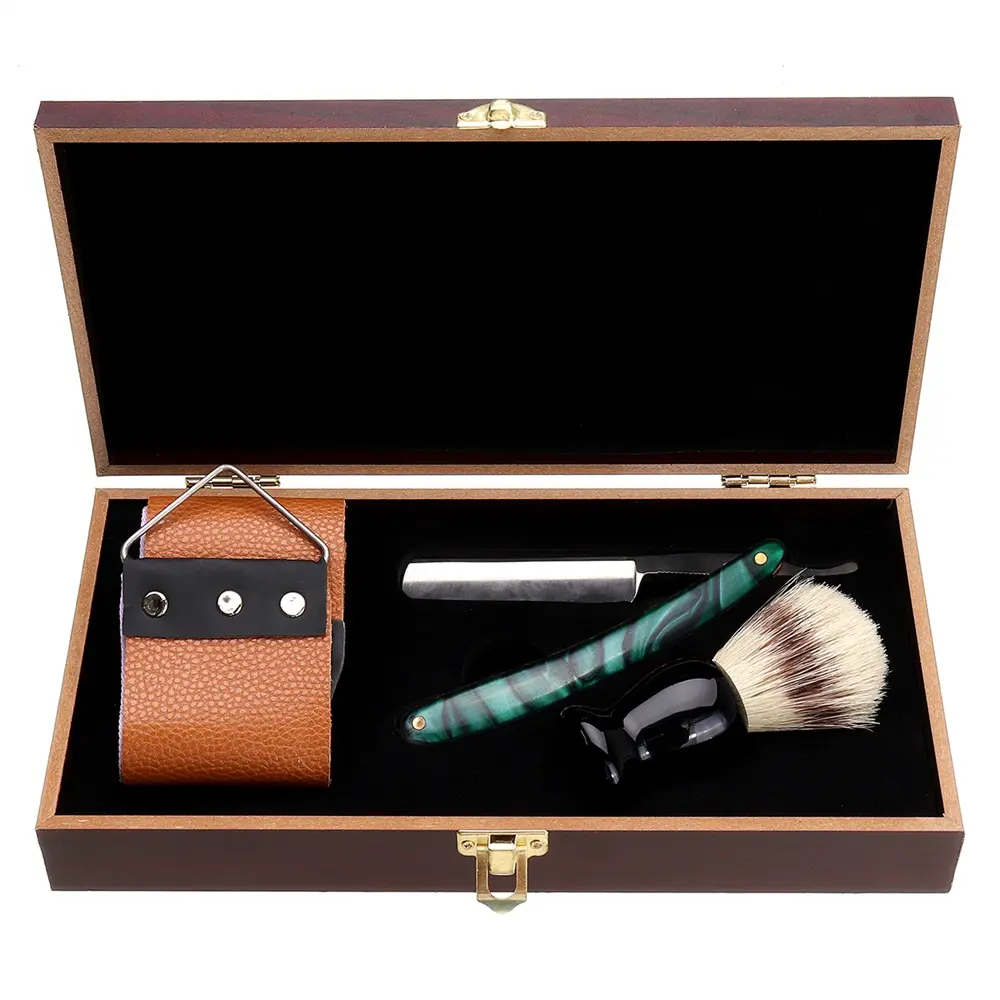 Vevor-Kit pour rasoir manuel classique et professionnel, boîte pour rasage droit, barbe, brosse, sangle d'affûtage, pour hommes