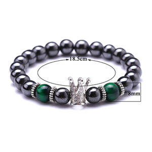 Wholesale 8mm Hematite Tiger Eye Crown <strong>Bracelet</strong> Silver Magnetic <strong>Bracelets</strong> with <strong>Gold</strong> Plated Crystal and <strong>Pearl</strong> for Women and Men - Product Image 4