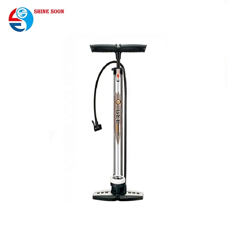 Plastic Handle Bike Aluminum Iron Air Pump with PSI Gauge Bicycle Foot Pump