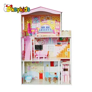 2024 1 Linda princesa casa de boneca de madeira para crianças, fingir jogar detalhada brinquedo madeira Doll House, boneca de madeira bebê W06A016