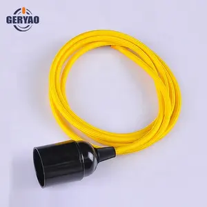 Cable trenzado tipo EE. UU., con enchufe y soporte para lámpara E26, alambre recubierto de algodón con soporte para bombilla E26