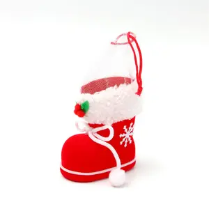 Direct Factory Cheap Wholesale Christmas Tree Decoration Flocking Cute Santa Gifts Christmas Candy Boots