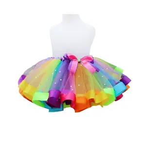 Toddler Rainbow Tutu Kid Girls Tutus cina bambini all'ingrosso classico Bowknot strass colorato arcobaleno Tutu gonna per ragazze