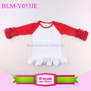 Moda caliente EE. UU. Por encargo de los niños glaseado Ruffle Raglan camisas algodón 3/4 camisetas en blanco niños cuerpo blanco Raglan bebé Gir niños - Product Image 3