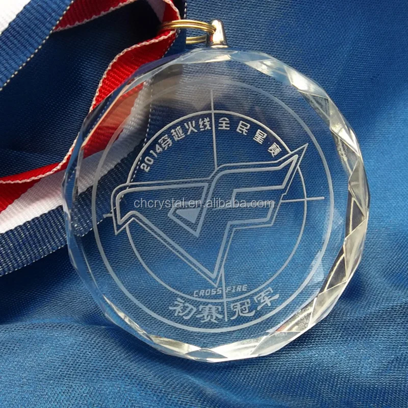 MH-LP0175クリスタルガラスラウンド形ガラスメダリオンメダル