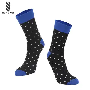 Wholesale thin breathable mens navy polka dots happy dress socks