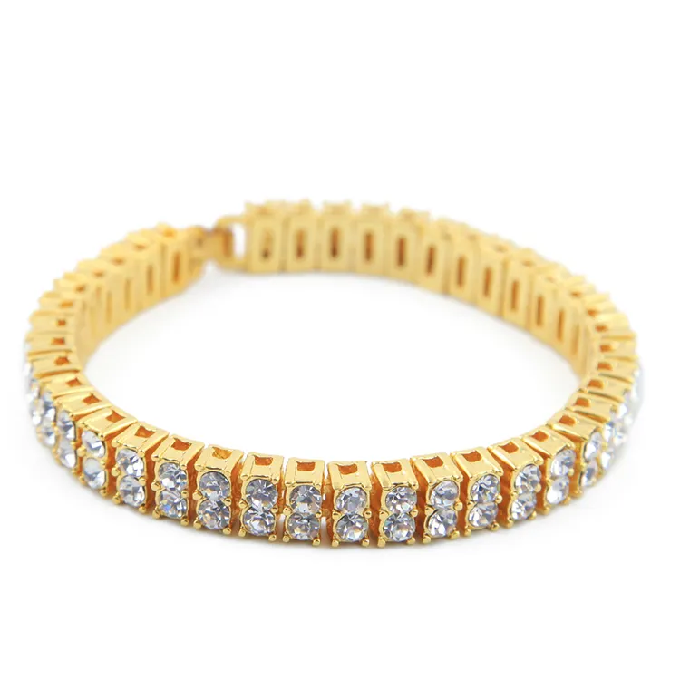 New Iced Out Cubic Zirconia Tennis Chain Bracelet Men's Hip hop Jewelry Bling Copper Gold Black Silver Color Bracelet Bangles