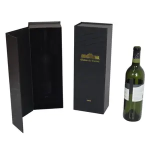 Kemasan Hadiah Mewah Hitam Kotak Anggur Tunggal untuk Botol Anggur 500Ml