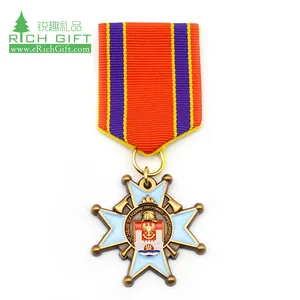 工厂中国定制徽章金属锚形镀金搪瓷标志短丝带荣誉勋章