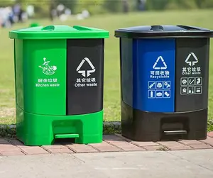 2017 新设计户外垃圾桶 40 升双塑料垃圾桶与踏板