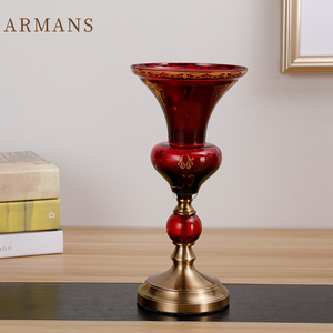 Vaso della decorazione della casa del Metallo placcato di Rame Italia Contorno vaso di fiore di Vetro - Product Image 3