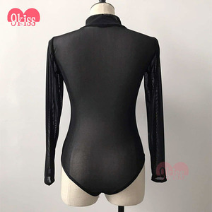 Caliente de Malla de Manga Larga Tops Tee Blusa Escarpada Atractiva Opacidad Tops - Product Image 5