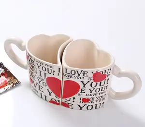 Dolomite Chất Lượng Cao Hình Trái Tim Ngày Valentine Mug Gốm Decal Vài Mug Cho Món Quà Cá Nhân Couple Mugs