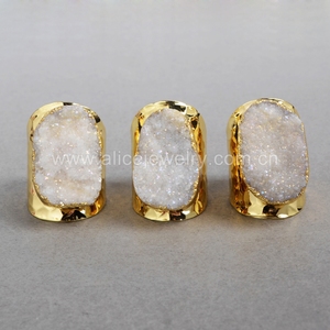 G0886 Chất Lượng Cao Mã Não Trắng <span class=keywords><strong>Druzy</strong></span> Đồ Trang Sức Bằng Đá Cuprum Nhẫn Tráng <span class=keywords><strong>Druzy</strong></span> Cuff Nhẫn - Product Image 2