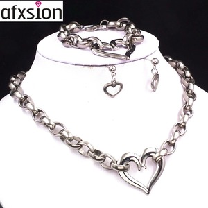 AFXSION新しいステンレス鋼ジュエリーセットチャームラブハートネックレスイヤリングブレスレット - Product Image 4