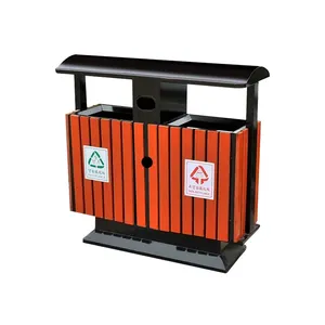 鉄フレーム付き木製プラスチック複合WPCゴミ箱ゴミ箱