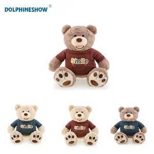 Mainan boneka beruang Teddy coklat, kreatif wajah tersenyum dengan sweter OEM hadiah ulang tahun