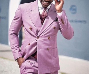Op Maat Gemaakte Roze Heren Double-Breasted Bruidegom Mode Trouwjurk Banketjurk Heren Pak 2 Stuks Jas + Broek - Product Image 2