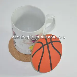 Özel ev tam ipek baskı basketbol doğal mantar coaster, içecekler için mantar fincan altlığı