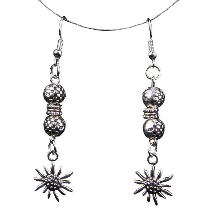 Imitate antique silver long pendant earring Bavarian Jewelry, EDELWEISS pendant earring