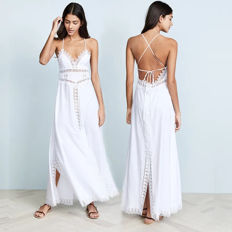 Side slits white beach summer maxi dress ladies maxi dresses sundress