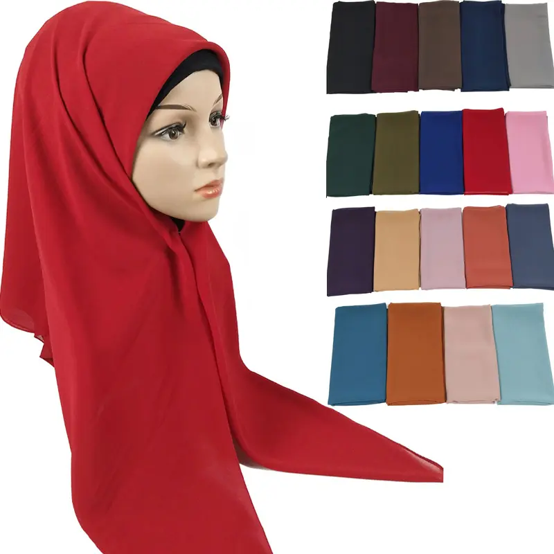 Hot selling Solid Color Tudung Malaysia 115*115cm Square Size Plain Bubble Chiffon Hijab Muslim Shawl Scarves