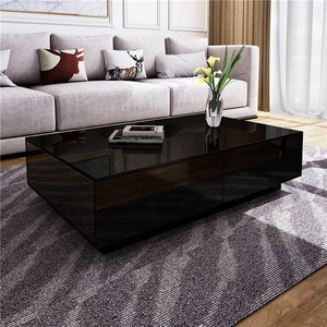 Luxury Modern Rectangle High Gloss Black <strong>Acrylic</strong> <strong>Coffee</strong> Tea <strong>Table</strong> with 4 Storage Drawers for Living Room - Product Image 2