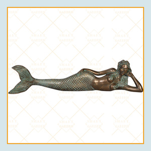 Grande sculpture de bronze d'une femme <span class=keywords><strong>nue</strong></span> en plein air, statue de sirène avec dauphin - Product Image 5