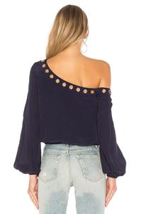<span class=keywords><strong>Camicetta</strong></span> da donna personalizzata in velluto a maniche lunghe <span class=keywords><strong>monospalla</strong></span> con foro, produzione di abbigliamento femminile - Product Image 4