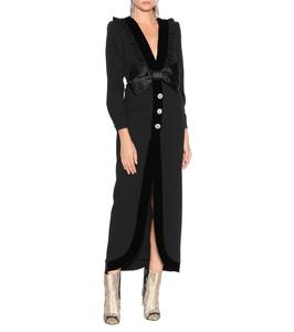 Robe de soiré<span class=keywords><strong>e</strong></span> noire longue, décolleté plongeant en V, nœud fendu, belle tenue - Product Image 1