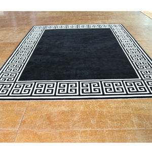 Tappeto Greco a Chiave Bianco <span class=keywords><strong>e</strong></span> Nero in Cotone per Soggiorno, Tappeto Moderno Quadrato Personalizzato in Acrilico, Tappeto Annodato a Mano BSF, Gomma Naturale - Product Image 4