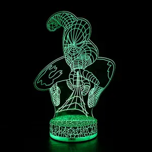 スパイダーマン3D LEDナイトライトベッドルームナイトランプ子供用