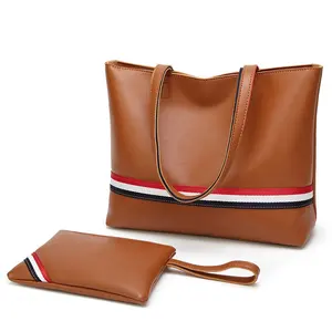 Hochwertige PU Leder 2 in 1 Taschen Damen Handtasche Set Mode Damen Einkaufstasche Handtasche mit kleinen Beutel