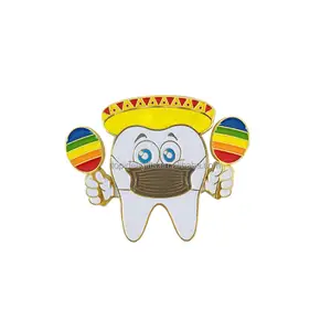 Badge Factory Tooth Shape Soft Enamel Metal Badge Pin Rainbow Table Tennis Medical Gold Lapel Pins