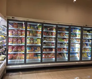 신제품 슈퍼마켓 강직한 유리제 문 multideck 음료 냉각기 우유 언 고기 전시 냉장고 진열장