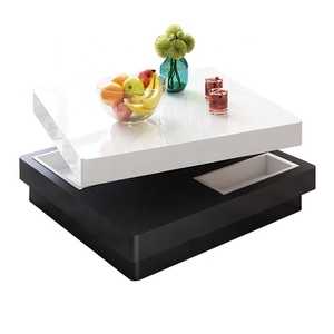 Two Layer Hidden Storage Design Modern Home Furniture Rotatable High Gloss MDF <strong>Swivel</strong> Coffee <strong>Table</strong> - Product Image 6