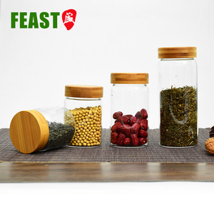Juego de <span class=keywords><strong>botes</strong></span> de cocina apilables, 4 frascos de vidrio transparente, tapa de bambú hermética para el hogar - Product Image 4